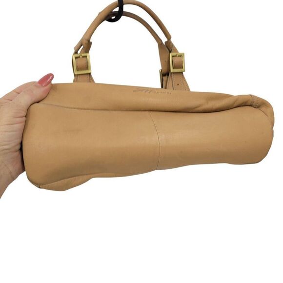 Stone Mountain Tan Genuine Leather Double Top Handle Handbag Buckle Neutral Boho - Picture 13 of 14